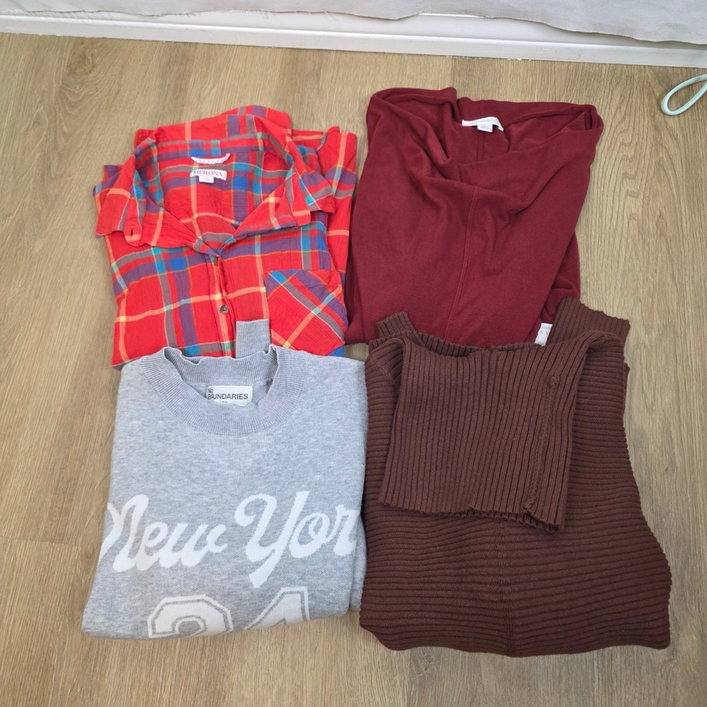 Womens Top Bundle L Merona Plaid No Boundaries Graphic Treasure Bond Efan 4pc